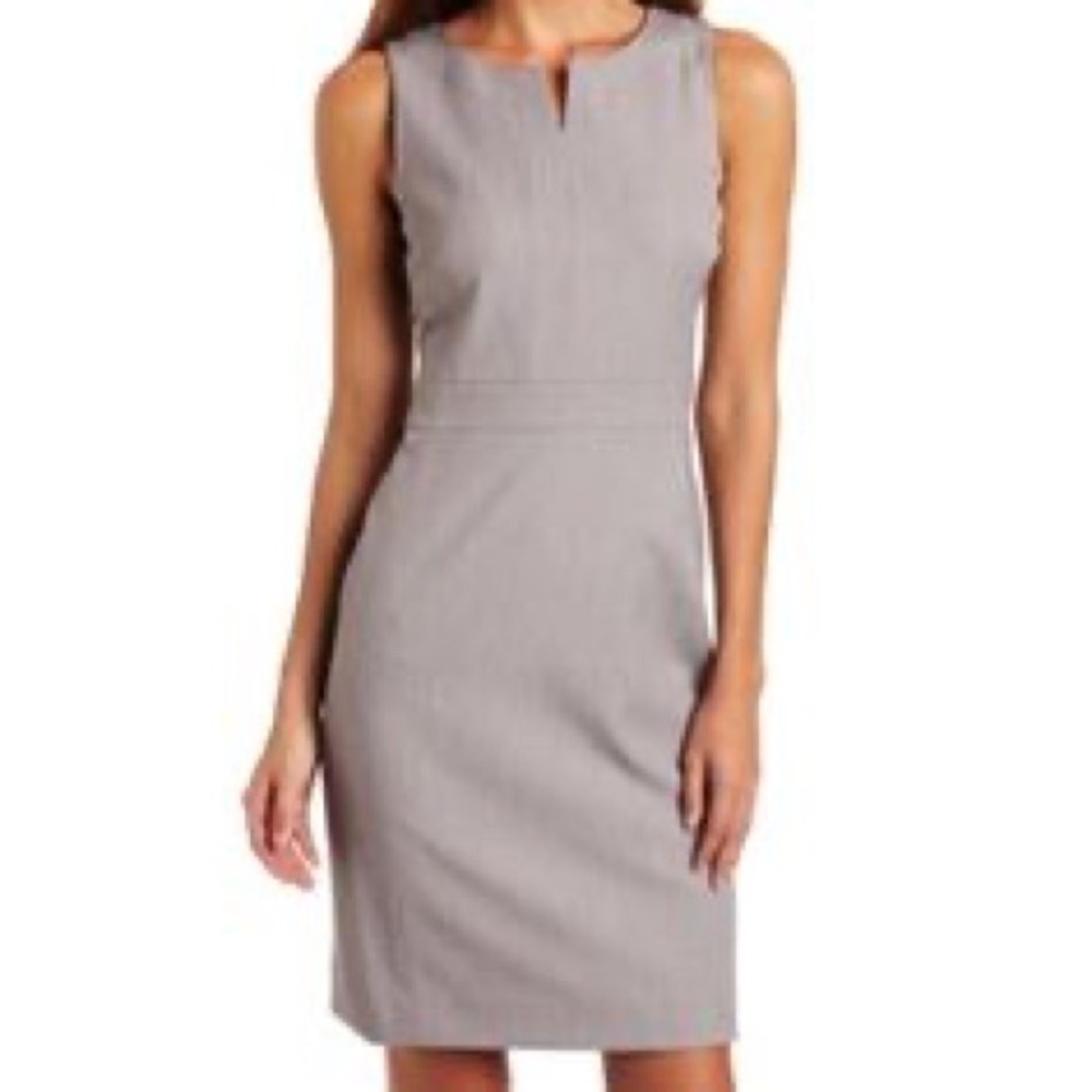 ANNE KLEIN Gray Sleeveless Knee Length Sheath Dress